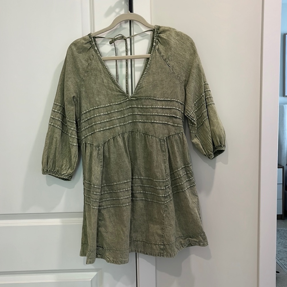 Light green acid wash mini dress
